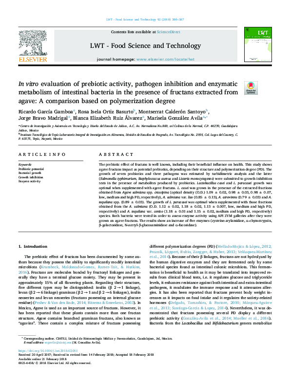 (PDF) In vitro evaluation of prebiotic activity, pathogen inhibition ...