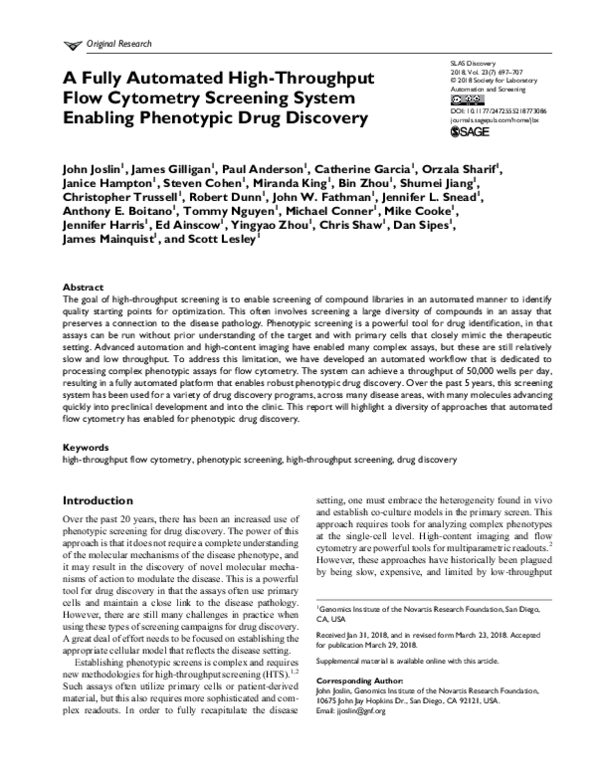 (PDF) A Fully Automated High-Throughput Flow Cytometry Screening System ...