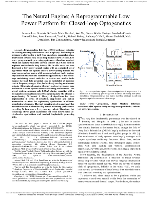 (PDF) The Neural Engine: A Reprogrammable Low Power Platform for Closed ...