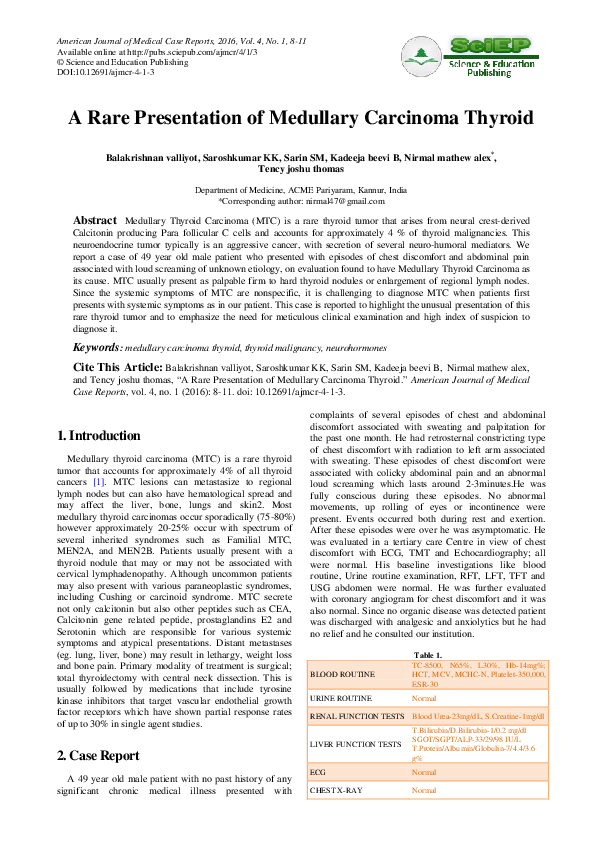 (PDF) A Rare Presentation of Medullary Carcinoma Thyroid