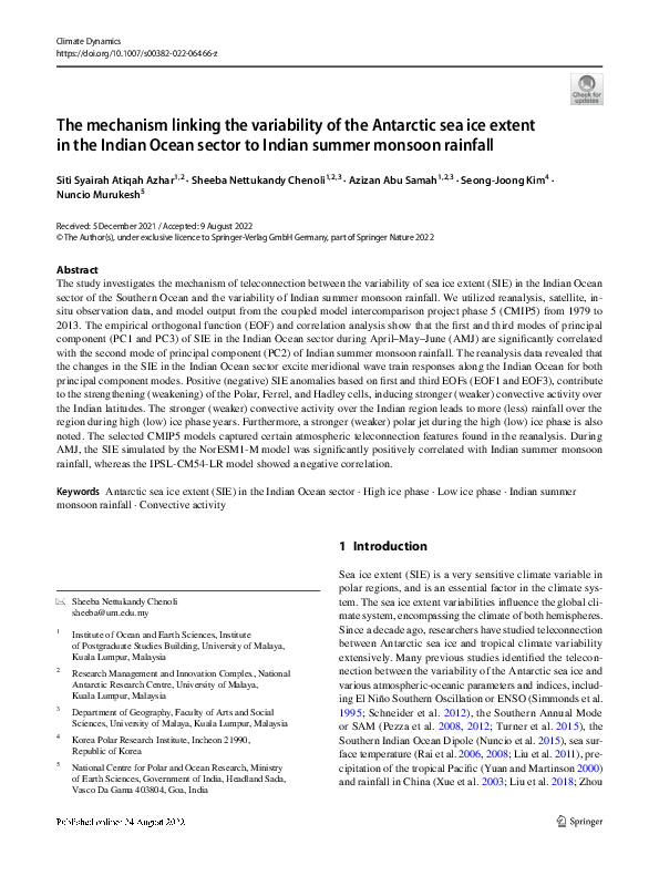 (PDF) The mechanism linking the variability of the Antarctic sea ice ...
