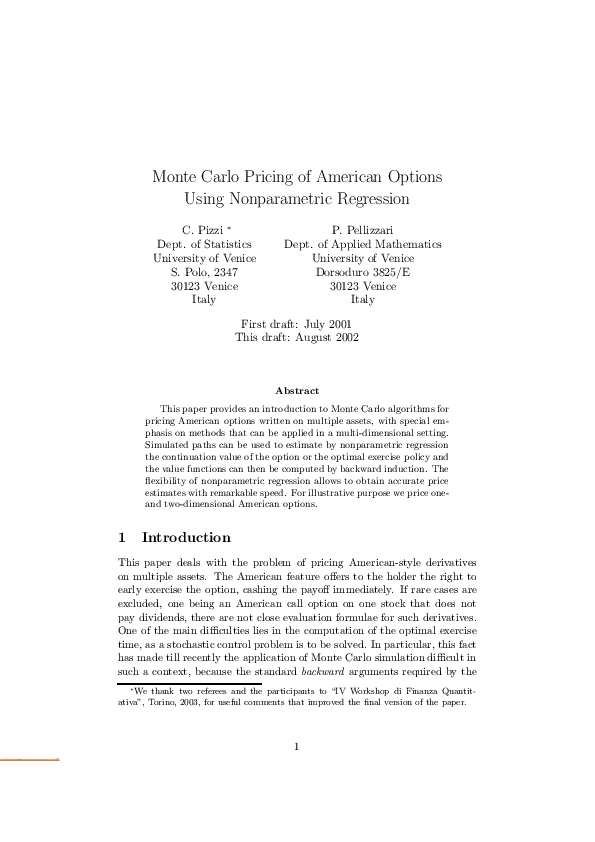 (PDF) Monte Carlo pricing of American options using nonparametric ...