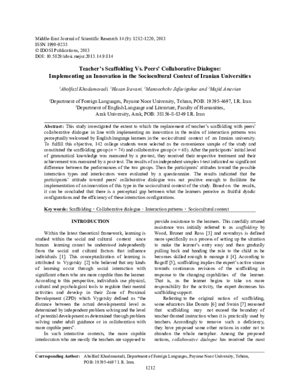 (PDF) The Effect of Teacher’s Scaffolding and Peers’ Collaborative ...