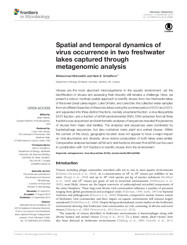 (PDF) Spatial and temporal dynamics of virus occurrence in two ...