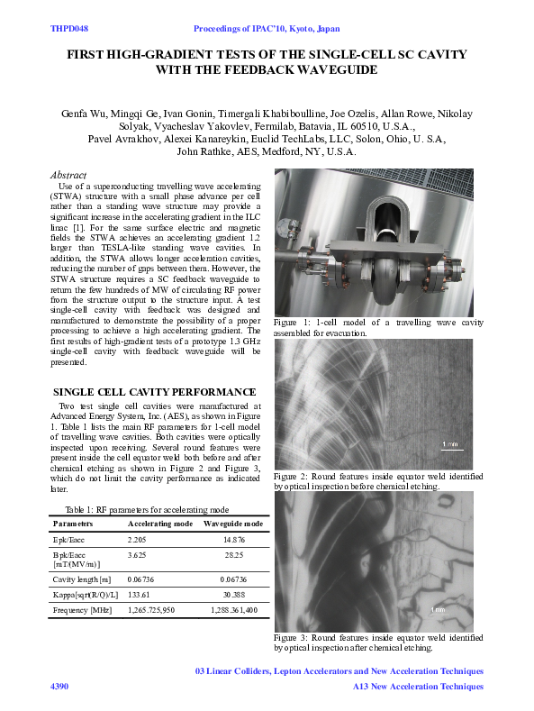 (PDF) First High-gradient Tests of the Single-cell SC Cavity with the ...