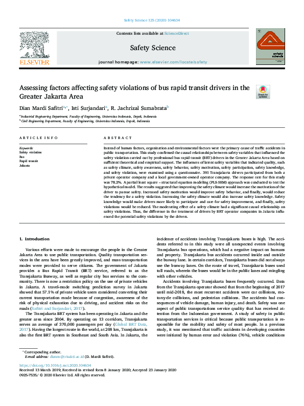 (PDF) Assessing factors affecting safety violations of bus rapid ...