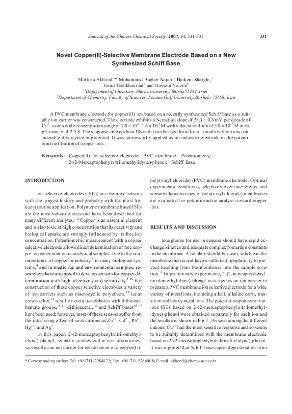 (PDF) Novel Copper(II)-Selective Membrane Electrode Based on a New ...