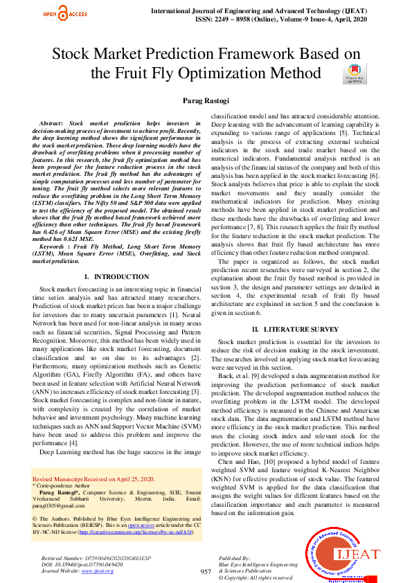 (PDF) Stock Market Prediction Framework Based on the Fruit Fly ...