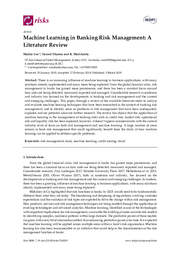 (PDF) Machine Learning in Banking Risk Management: A Literature Review