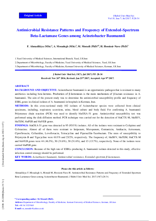 (PDF) Antimicrobial Resistance Patterns and Frequency of Extended ...