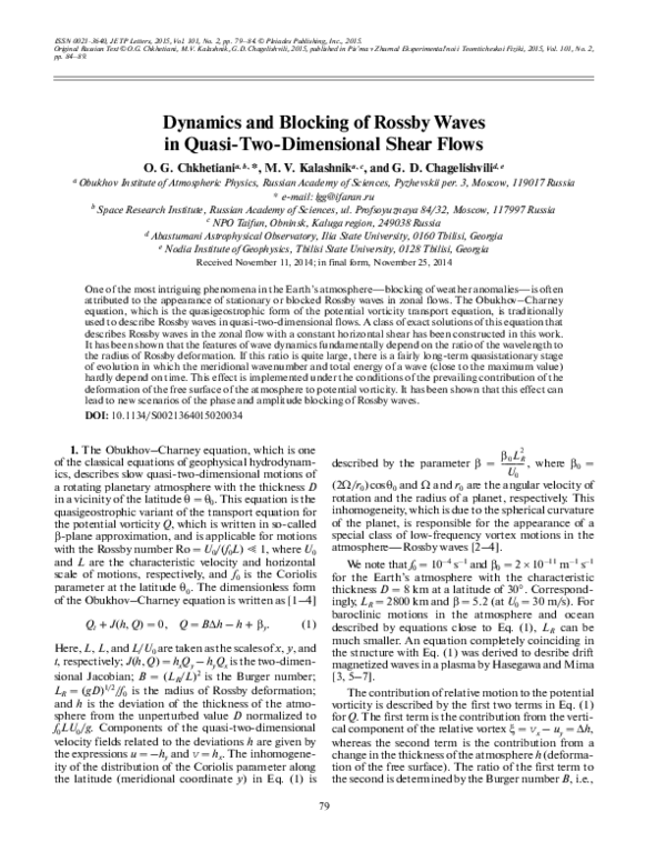 (PDF) Dynamics and blocking of Rossby waves in quasi-two-dimensional ...