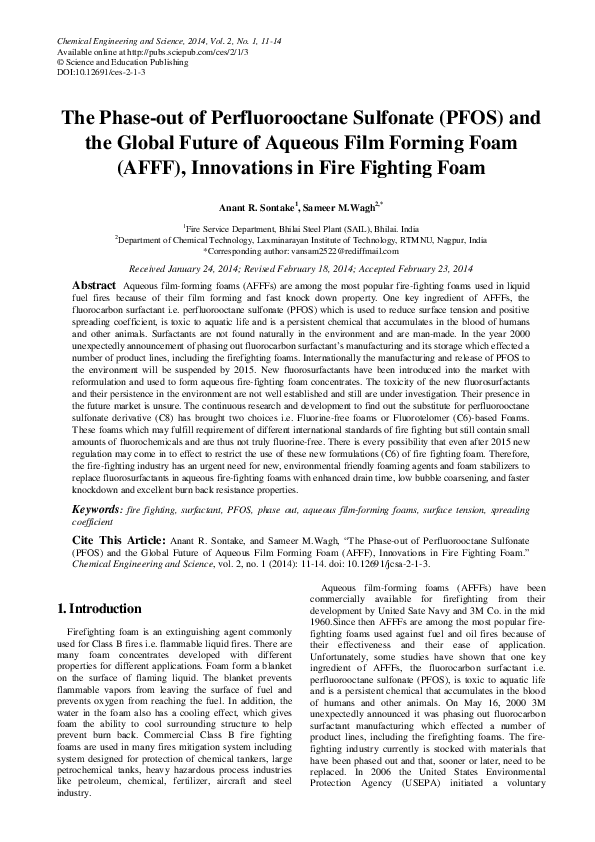 (PDF) The Phase-out of Perfluorooctane Sulfonate (PFOS) and the Global ...