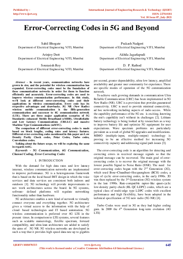 (PDF) Error-Correcting Codes in 5G and Beyond