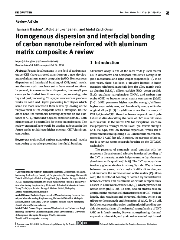 (PDF) Homogenous dispersion and interfacial bonding of carbon nanotube ...