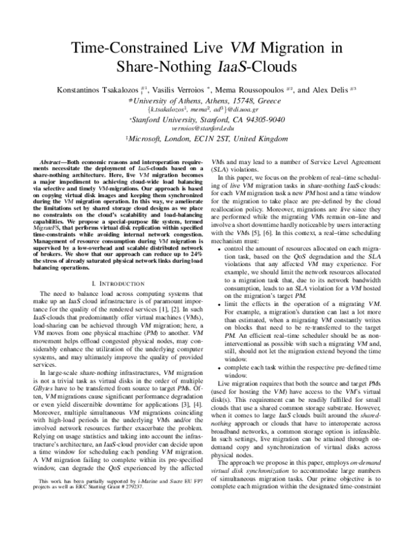 (PDF) Time-Constrained Live VM Migration in Share-Nothing IaaS-Clouds