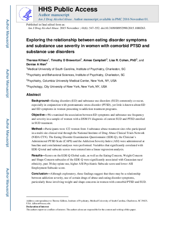 (PDF) Exploring the relationship between eating disorder symptoms and ...
