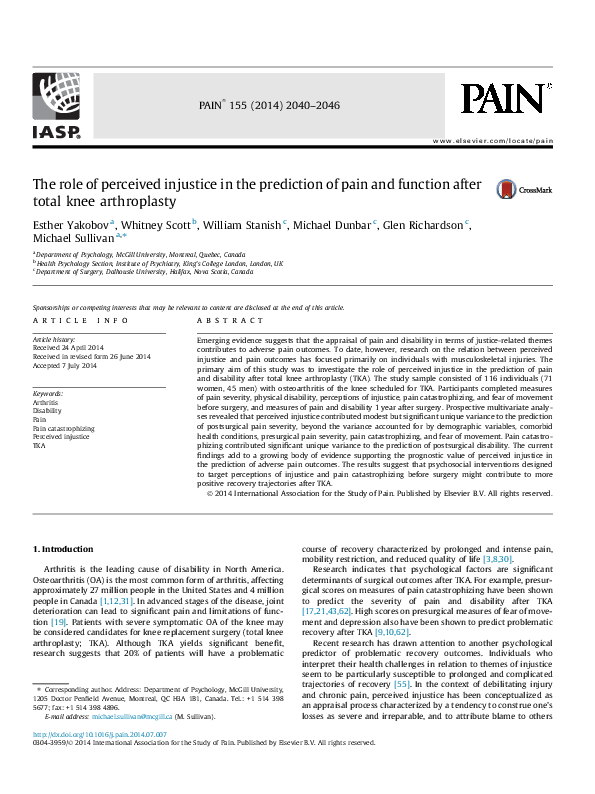 (PDF) The role of perceived injustice in the prediction of pain and ...