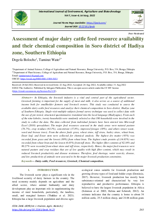 (PDF) Assessment of major dairy cattle feed resource availability and ...