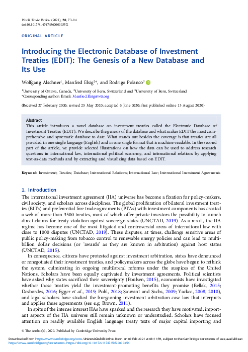 (PDF) Introducing the Electronic Database of Investment Treaties (EDIT ...