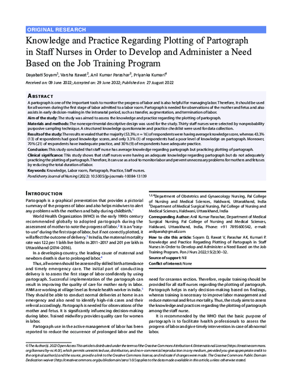 (PDF) Knowledge and Practice Regarding Plotting of Partograph in Staff ...