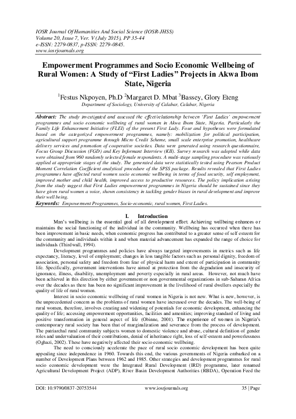 (PDF) Empowerment Programmes and Socio Economic Wellbeing of Rural ...