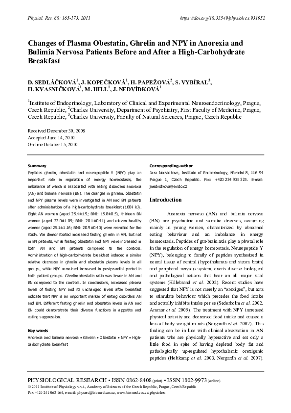 (PDF) Changes of Plasma Obestatin, Ghrelin and NPY in Anorexia and ...