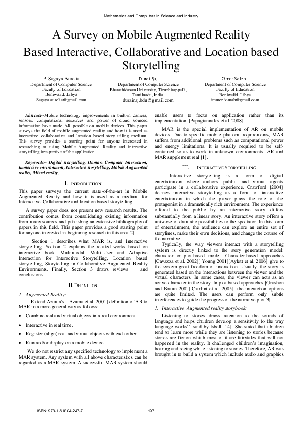 (PDF) A Survey on Mobile Augmented Reality Based Interactive Storytelling