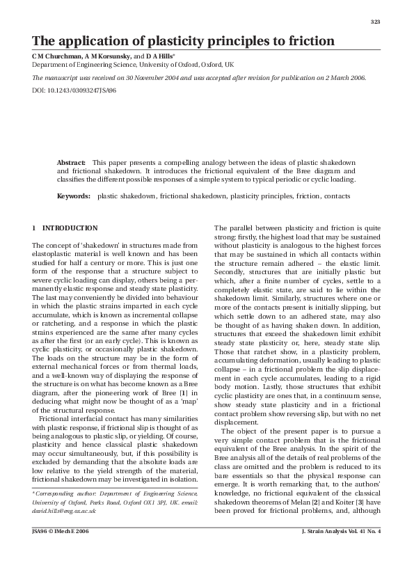 (PDF) The Application of Plasticity Principles to Friction
