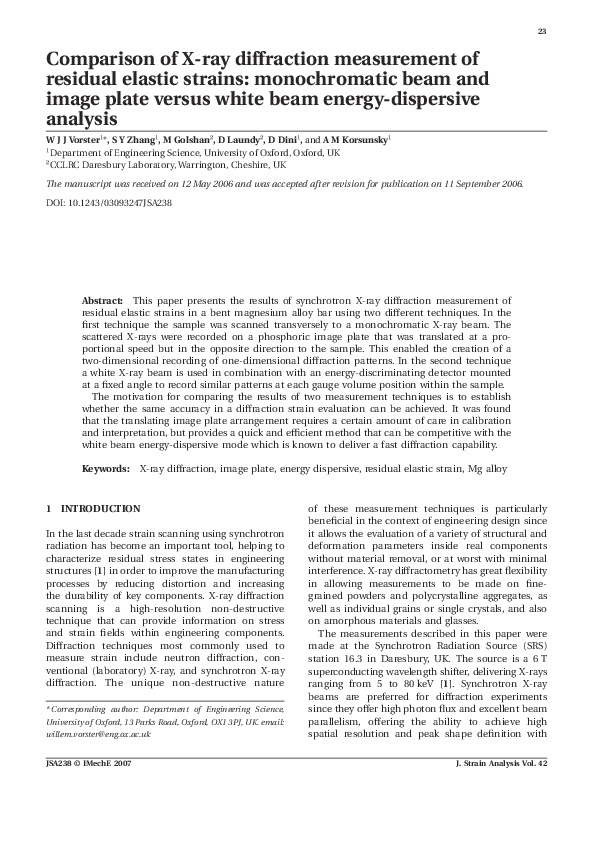 (PDF) Comparison of X-ray diffraction measurement of residual elastic ...