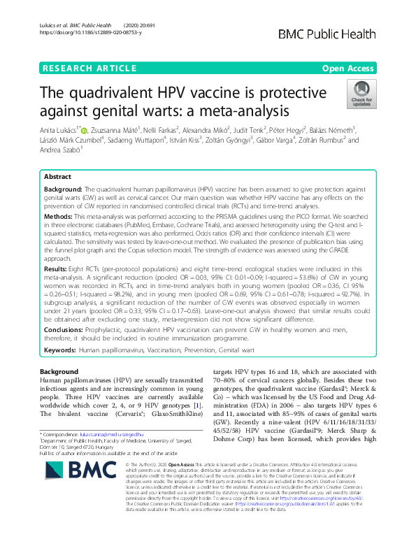 (PDF) The quadrivalent HPV vaccine is protective against genital warts ...