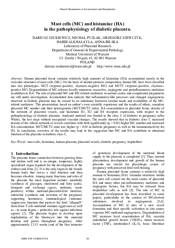 (PDF) Mast cells ( MC ) and histamine ( HA ) in the pathophysiology of ...