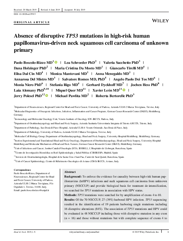 (PDF) Absence of disruptive TP53 mutations in high‐risk human ...