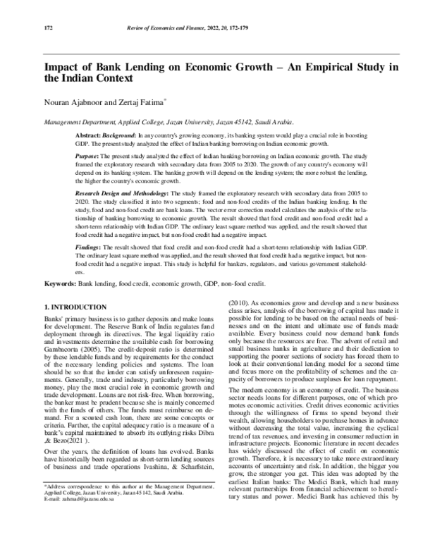 (PDF) Impact of Bank Lending on Economic Growth – An Empirical Study in ...