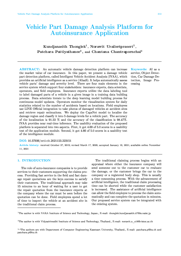 (PDF) Damaged Vehicle Parts Detection Platforms using Deep Learning ...