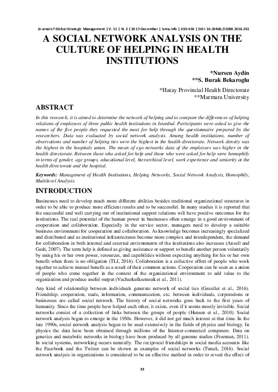 (PDF) A Social Network Analysis on the Culture of Helping in Health ...