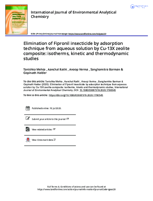 (PDF) Elimination of Fipronil insecticide by adsorption technique from ...