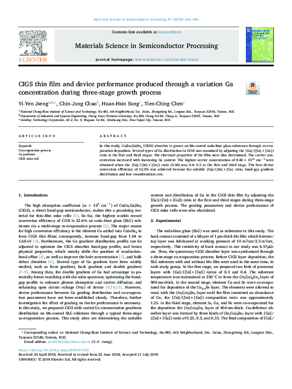 (PDF) CIGS thin film and device performance produced through a ...