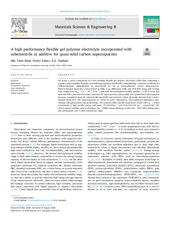 (PDF) A high performance flexible gel polymer electrolyte incorporated ...