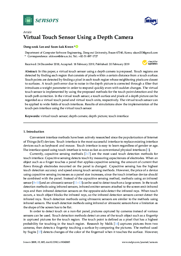 (PDF) Virtual Touch Sensor Using a Depth Camera