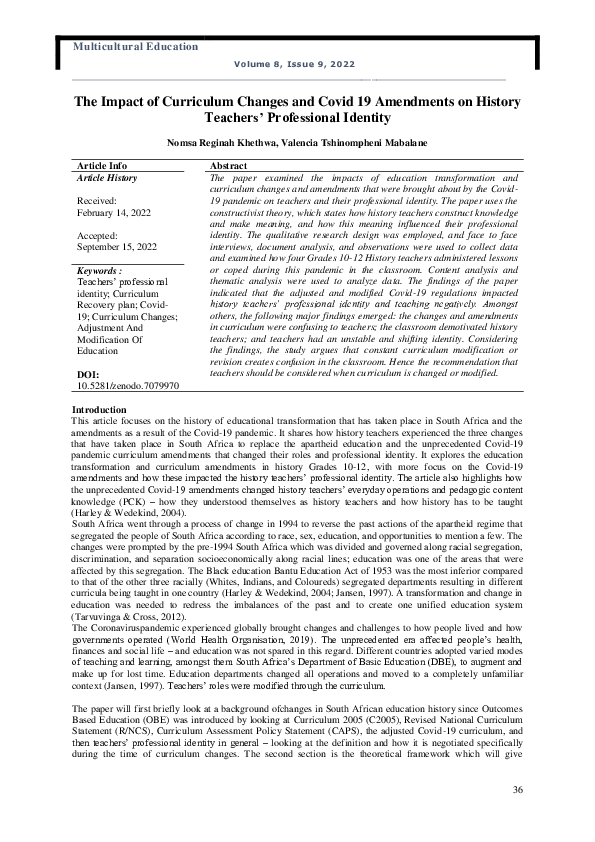 (PDF) The Impact of Curriculum Changes and Covid 19 Amendments on ...