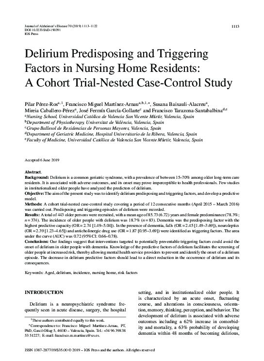 (PDF) Delirium Predisposing and Triggering Factors in Nursing Home ...