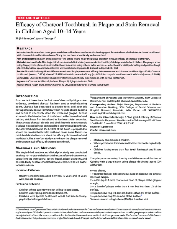 (PDF) Efficacy of Charcoal Toothbrush in Plaque and Stain Removal in ...