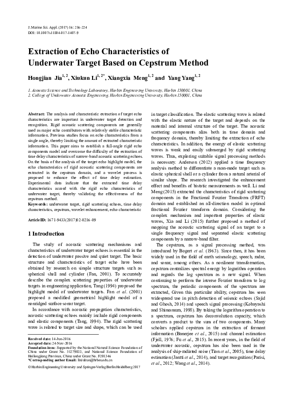 (PDF) Extraction of echo characteristics of underwater target based on ...