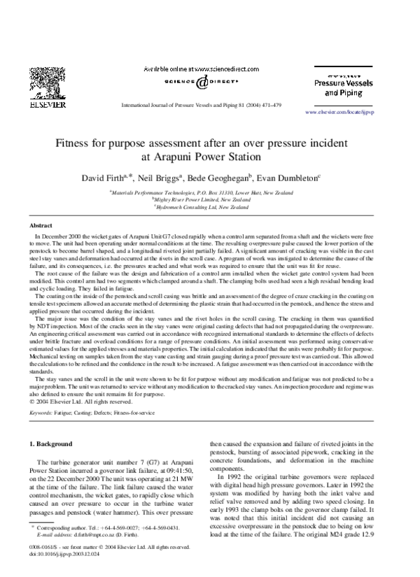 (PDF) Fitness for purpose assessment after an over pressure incident at ...