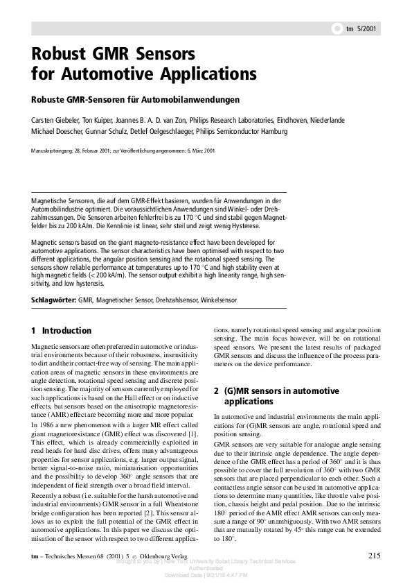 (PDF) Robust GMR Sensors for Automotive Applications (Robuste GMR ...