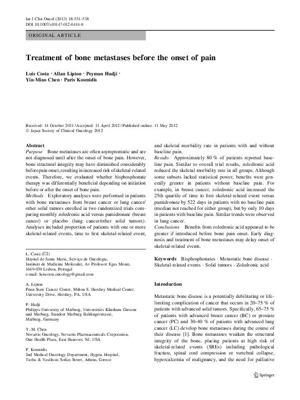 (PDF) Treatment of bone metastases before the onset of pain