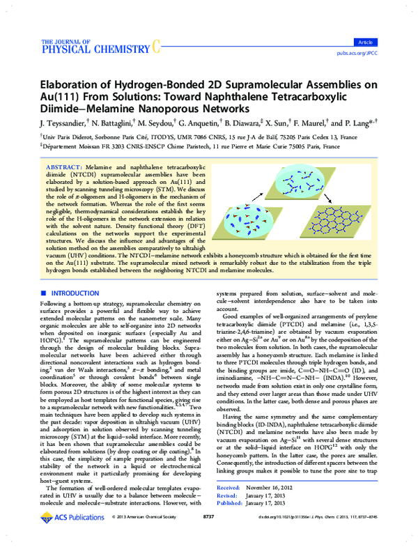 (PDF) Elaboration of Hydrogen-Bonded 2D Supramolecular Assemblies on Au ...