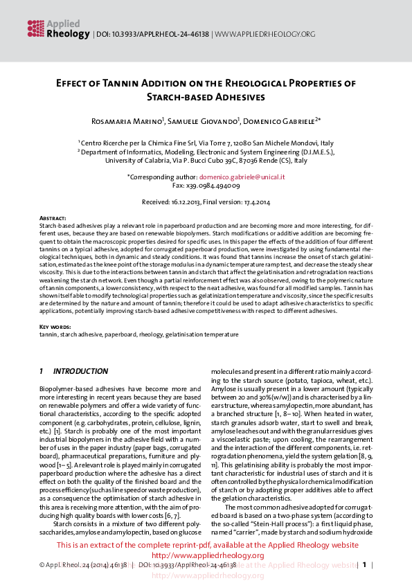 (PDF) Effect of Tannin Addition on the Rheological Properties of Starch ...