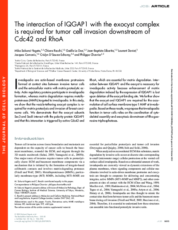 (PDF) The interaction of IQGAP1 with the exocyst complex is required ...