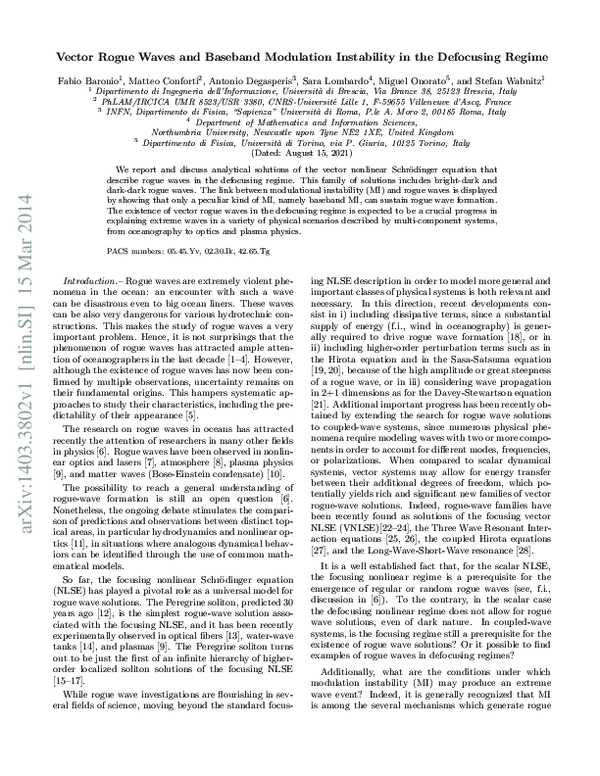 (PDF) Vector Rogue Waves and Baseband Modulation Instability in the ...